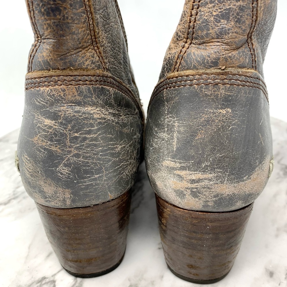 Bed Stu Judgement Distressed Gray Leather Lace Up Boots 9.5 Boho Moto Rugged - Picture 12 of 16